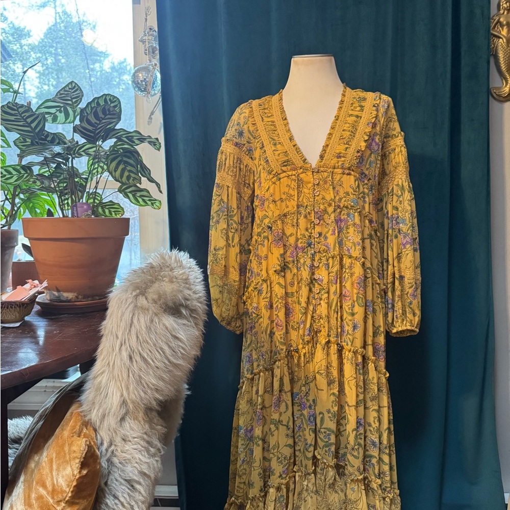 Cassis Floral Chiffon Free People Maxi Dress - Yellow - Picture 3 of 7
